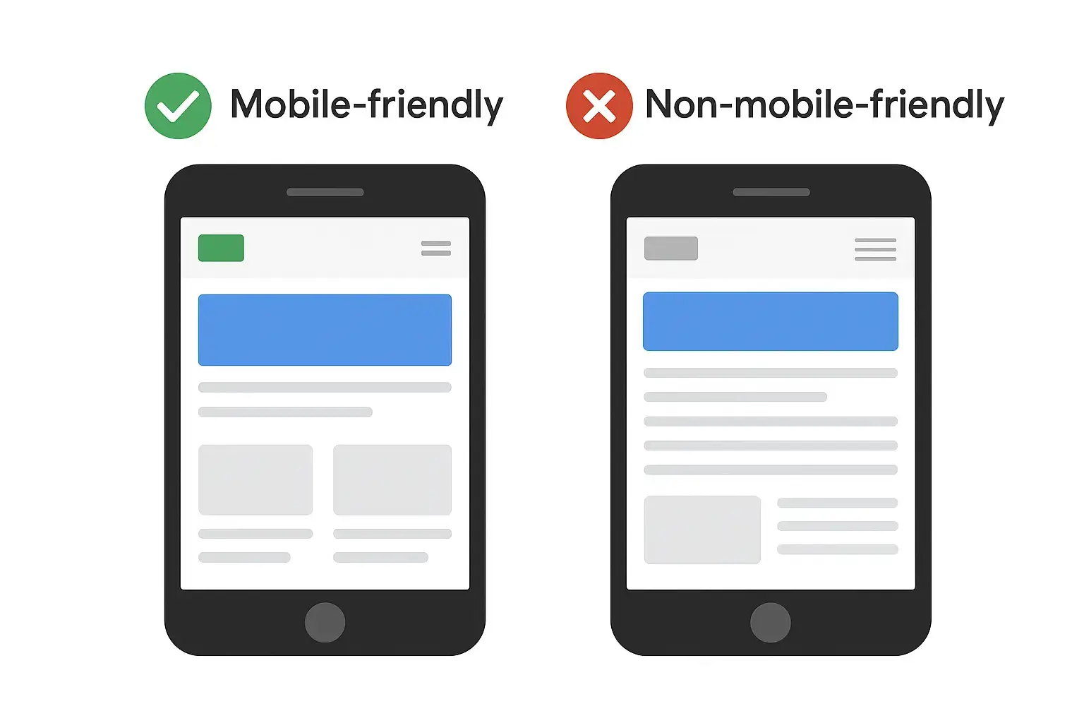 Mobile-friendly vs non-mobile-friendly website comparison